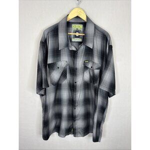 Dixxon End of the Tunnel Men’s 4XL Short Sleeve Plaid Shirt Gray Snap Front